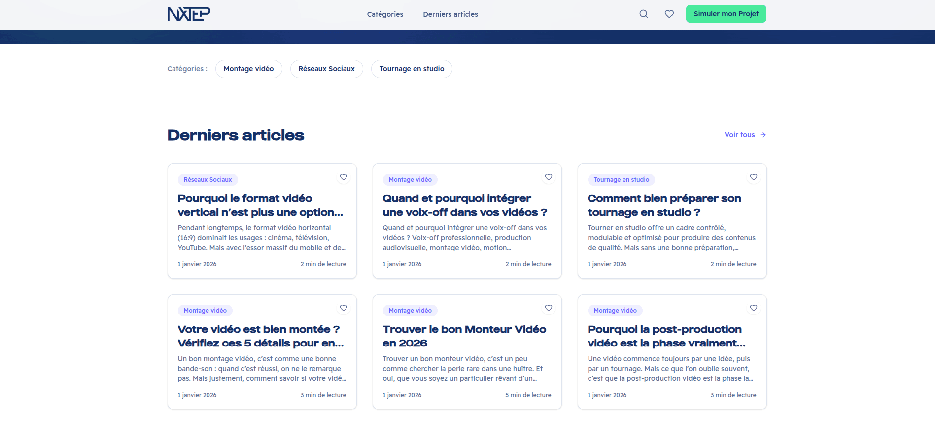 NXTEP Blog - Vue principale du projet