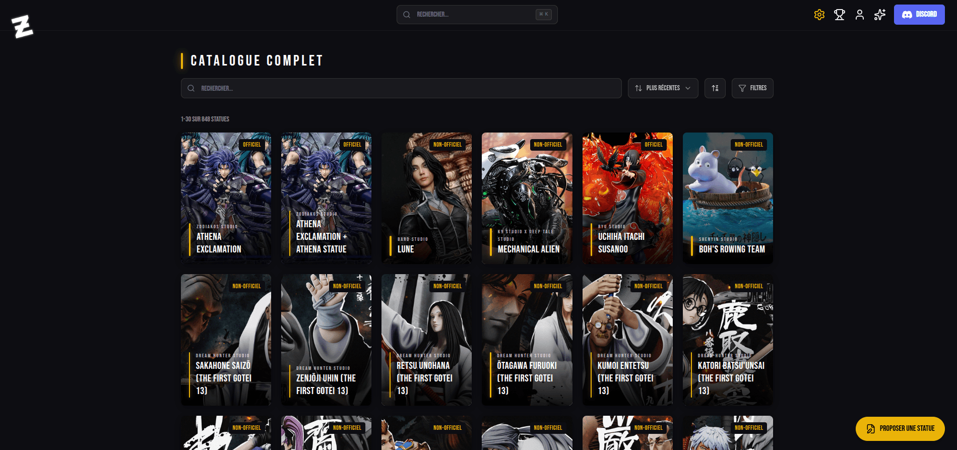 StatueAddict'Z - Vue principale du projet